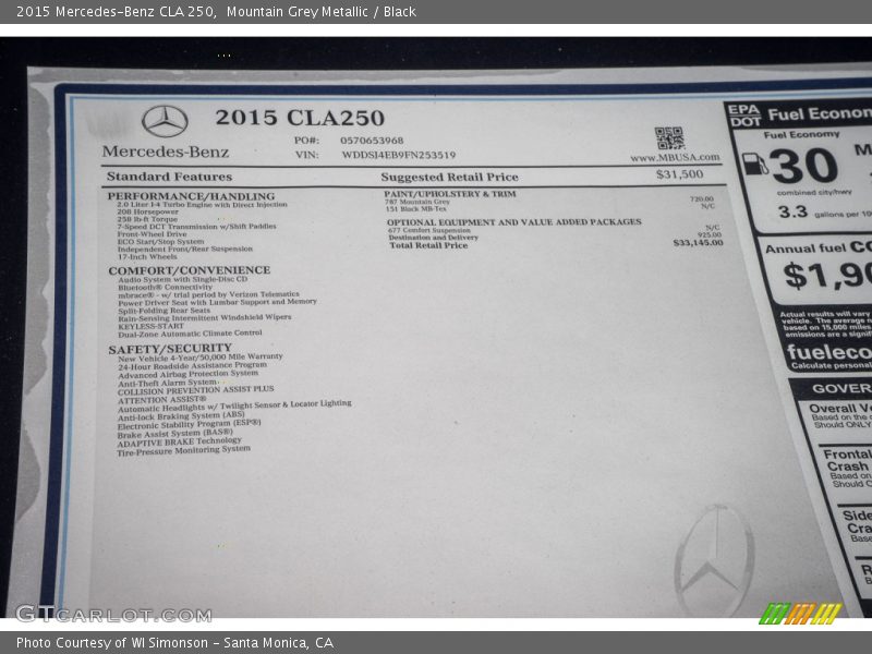Mountain Grey Metallic / Black 2015 Mercedes-Benz CLA 250
