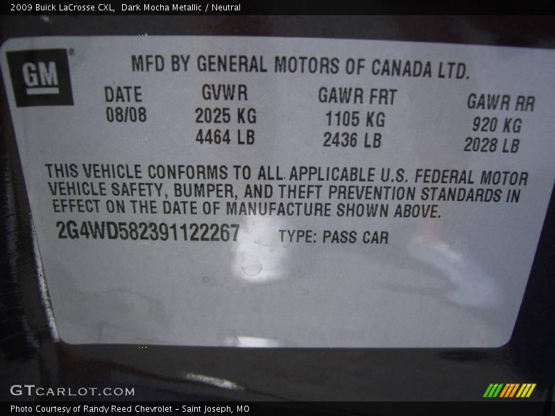Dark Mocha Metallic / Neutral 2009 Buick LaCrosse CXL