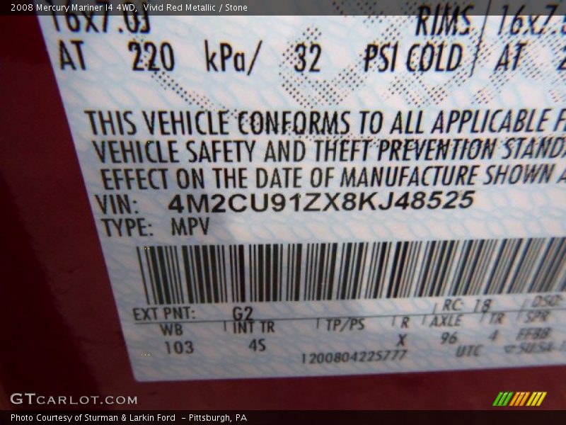 Vivid Red Metallic / Stone 2008 Mercury Mariner I4 4WD