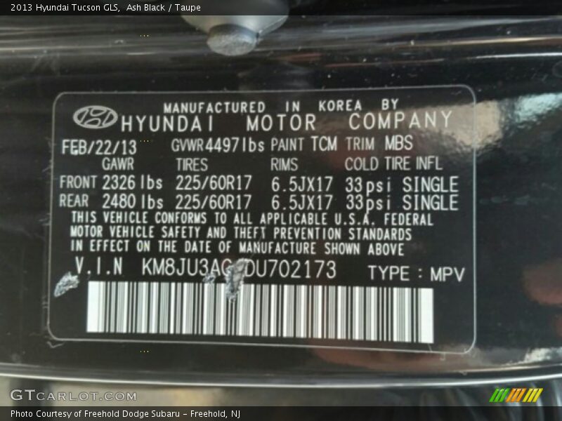 Ash Black / Taupe 2013 Hyundai Tucson GLS