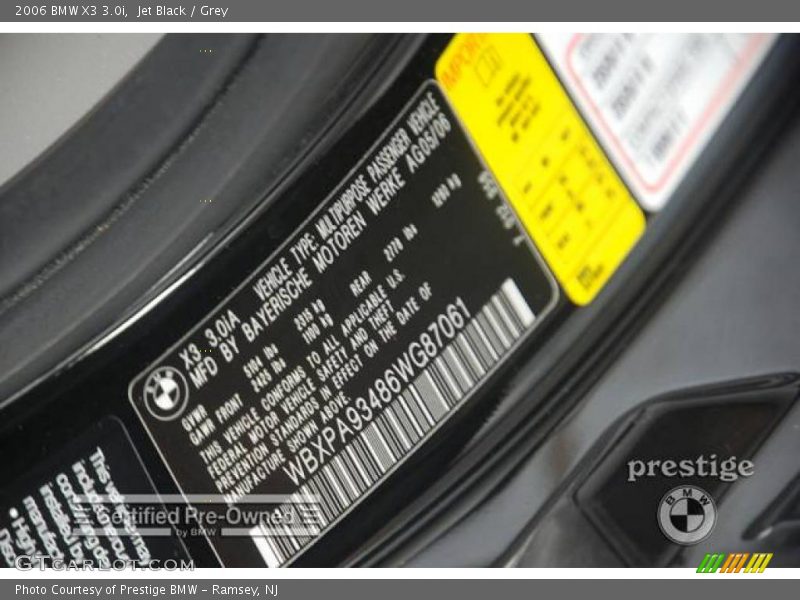Jet Black / Grey 2006 BMW X3 3.0i