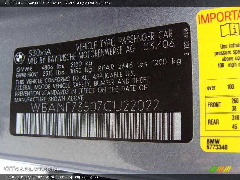 Silver Grey Metallic / Black 2007 BMW 5 Series 530xi Sedan