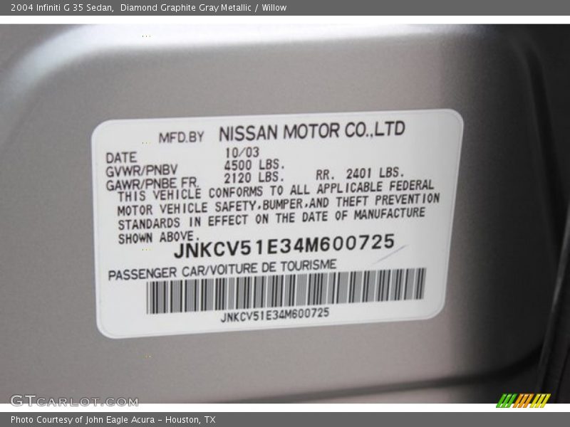 Diamond Graphite Gray Metallic / Willow 2004 Infiniti G 35 Sedan