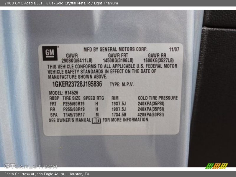Blue-Gold Crystal Metallic / Light Titanium 2008 GMC Acadia SLT