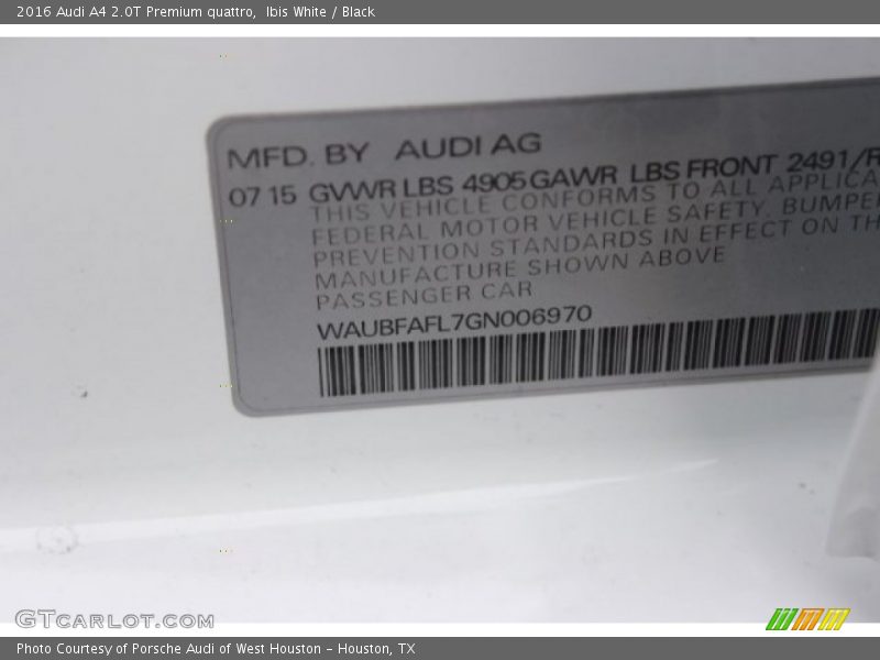 Ibis White / Black 2016 Audi A4 2.0T Premium quattro