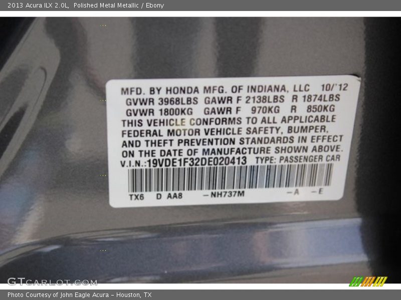 Polished Metal Metallic / Ebony 2013 Acura ILX 2.0L