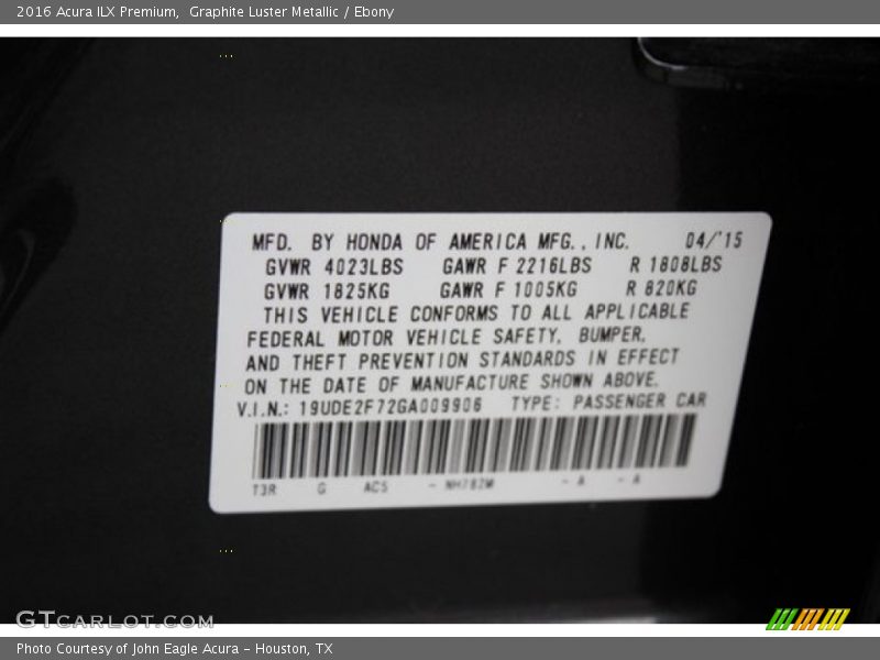 Graphite Luster Metallic / Ebony 2016 Acura ILX Premium