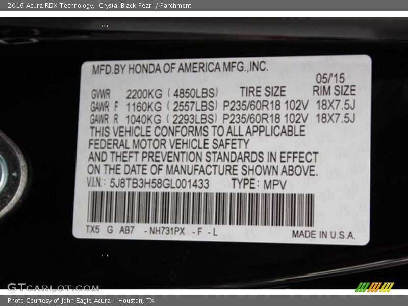 Crystal Black Pearl / Parchment 2016 Acura RDX Technology