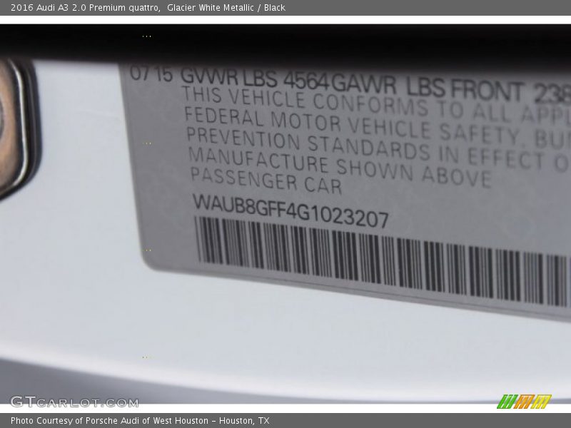 Glacier White Metallic / Black 2016 Audi A3 2.0 Premium quattro