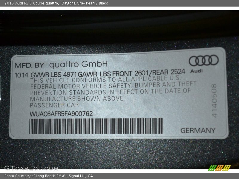 Daytona Gray Pearl / Black 2015 Audi RS 5 Coupe quattro