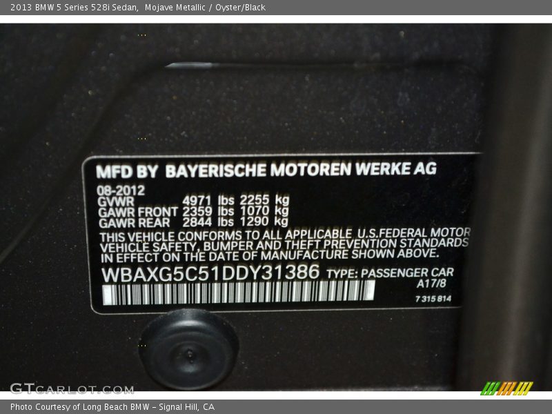 Mojave Metallic / Oyster/Black 2013 BMW 5 Series 528i Sedan