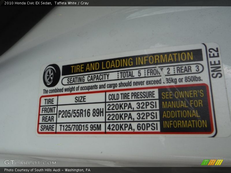 Taffeta White / Gray 2010 Honda Civic EX Sedan