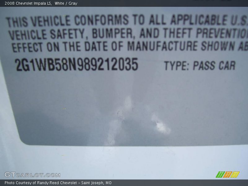 White / Gray 2008 Chevrolet Impala LS
