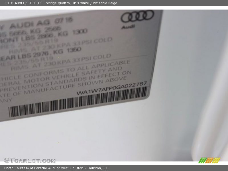 Ibis White / Pistachio Beige 2016 Audi Q5 3.0 TFSI Prestige quattro