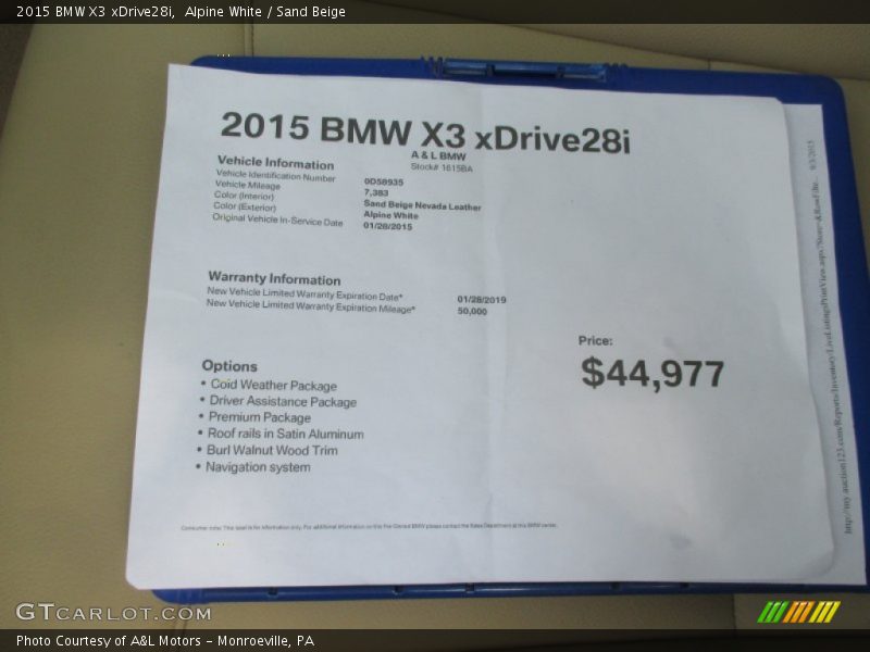 Alpine White / Sand Beige 2015 BMW X3 xDrive28i