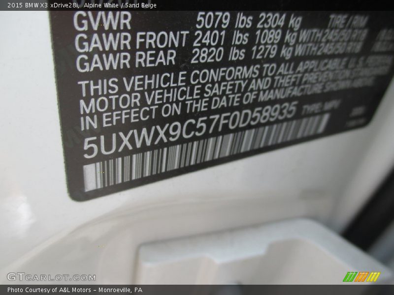 Alpine White / Sand Beige 2015 BMW X3 xDrive28i