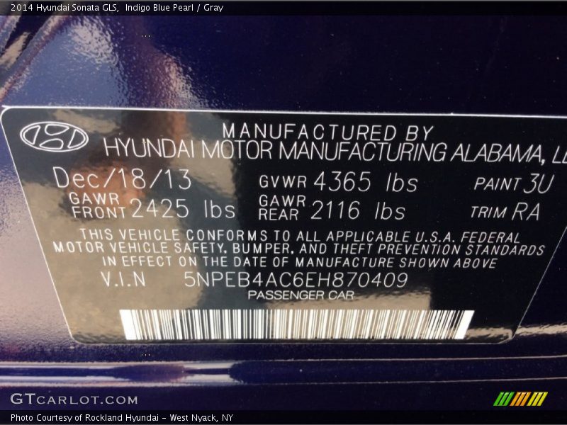 Indigo Blue Pearl / Gray 2014 Hyundai Sonata GLS