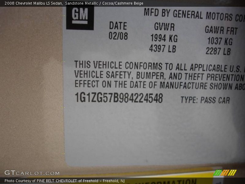Sandstone Metallic / Cocoa/Cashmere Beige 2008 Chevrolet Malibu LS Sedan