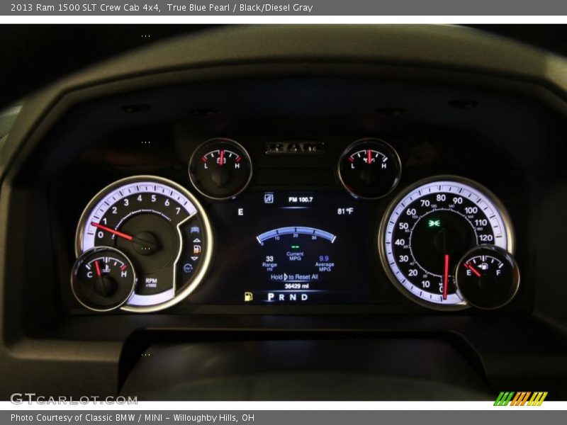 True Blue Pearl / Black/Diesel Gray 2013 Ram 1500 SLT Crew Cab 4x4