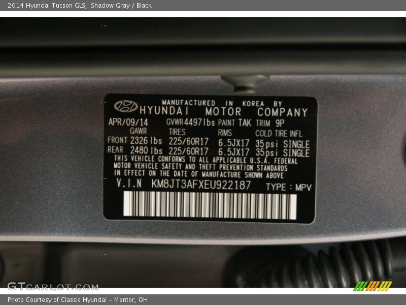 Shadow Gray / Black 2014 Hyundai Tucson GLS