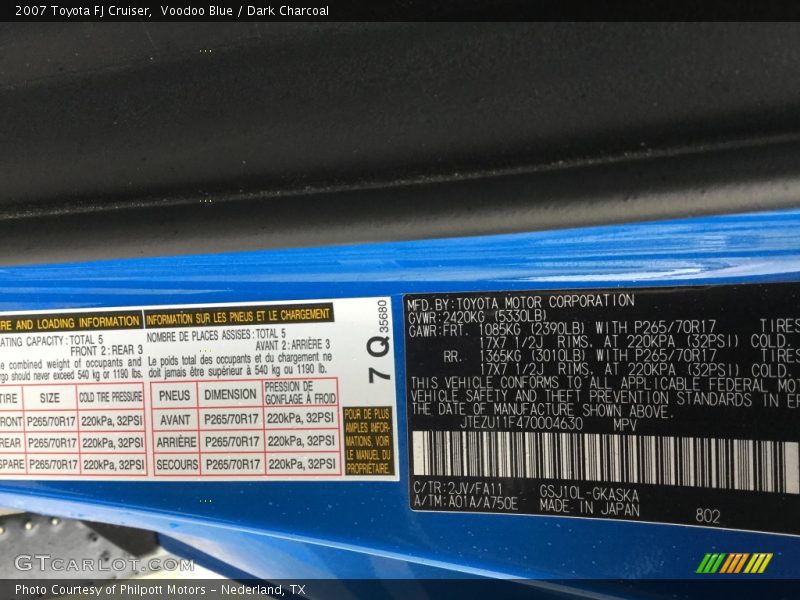 Voodoo Blue / Dark Charcoal 2007 Toyota FJ Cruiser