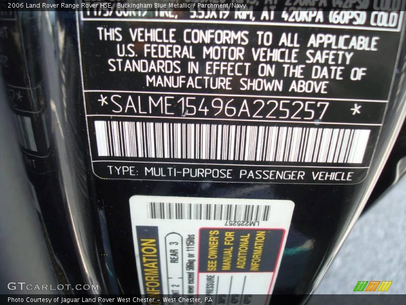 Buckingham Blue Metallic / Parchment/Navy 2006 Land Rover Range Rover HSE
