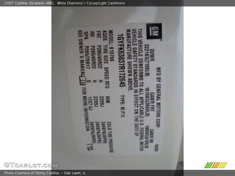 White Diamond / Cocoa/Light Cashmere 2007 Cadillac Escalade AWD