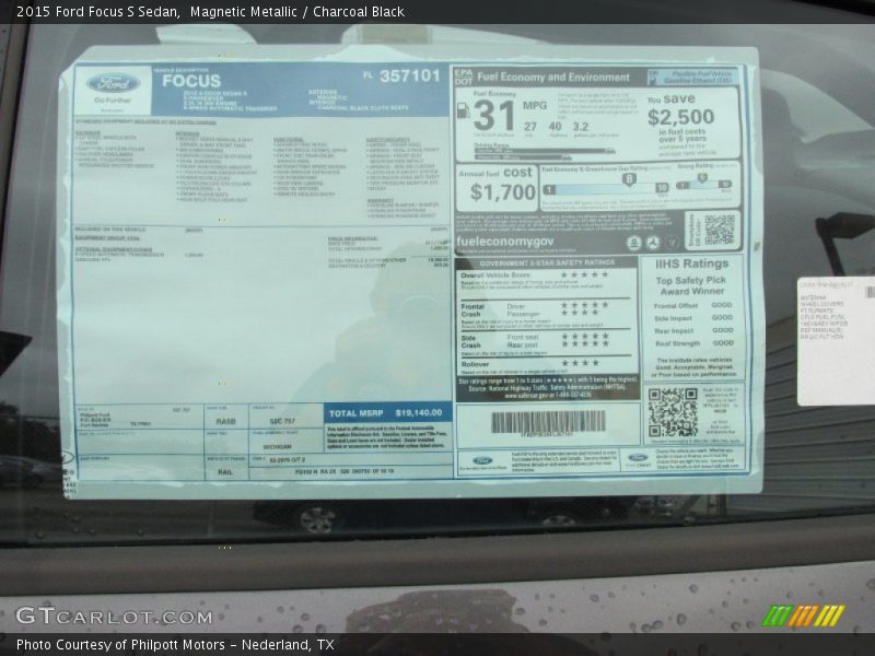 Magnetic Metallic / Charcoal Black 2015 Ford Focus S Sedan