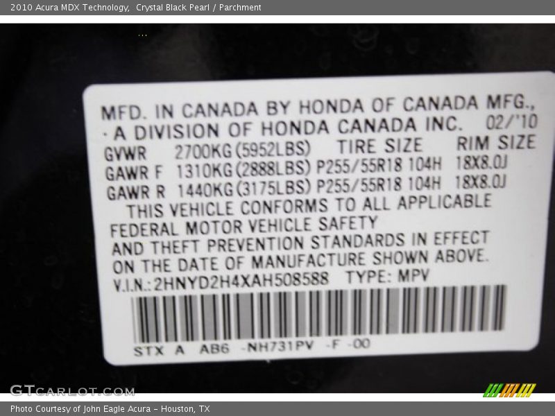 Crystal Black Pearl / Parchment 2010 Acura MDX Technology