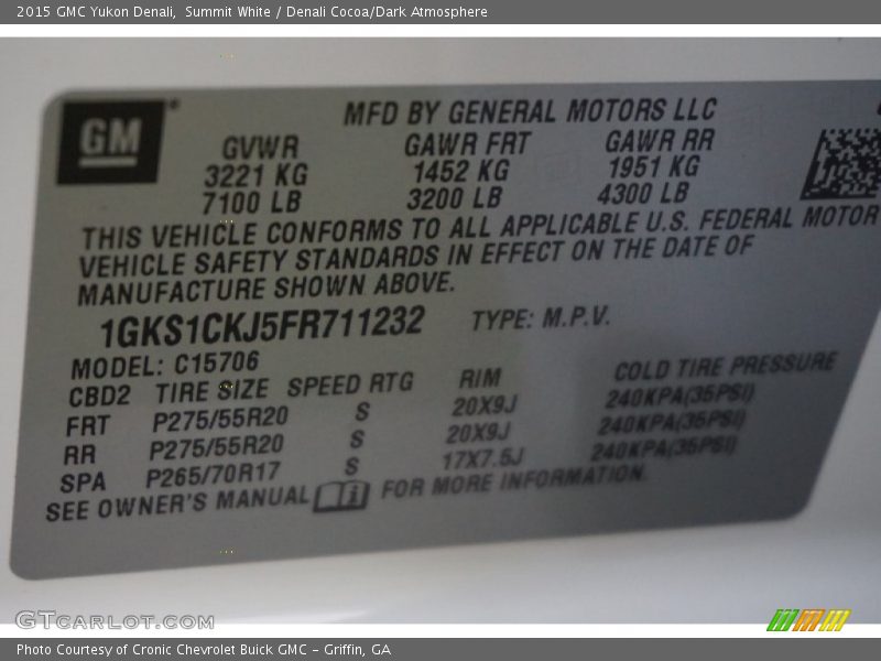 Summit White / Denali Cocoa/Dark Atmosphere 2015 GMC Yukon Denali