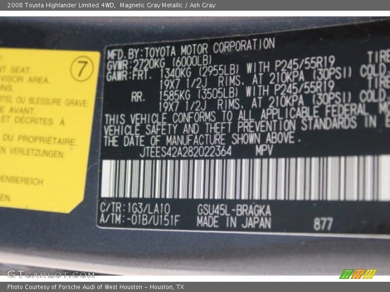 Magnetic Gray Metallic / Ash Gray 2008 Toyota Highlander Limited 4WD