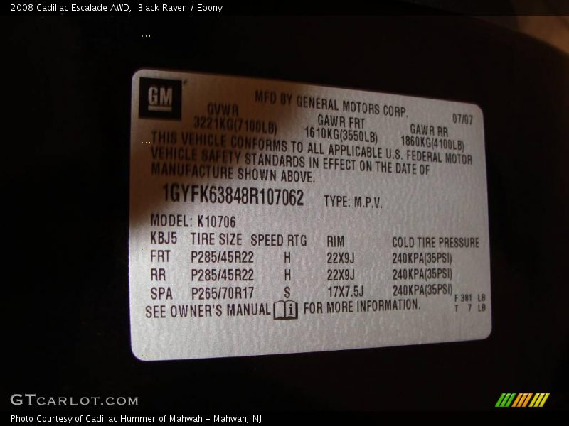 Black Raven / Ebony 2008 Cadillac Escalade AWD