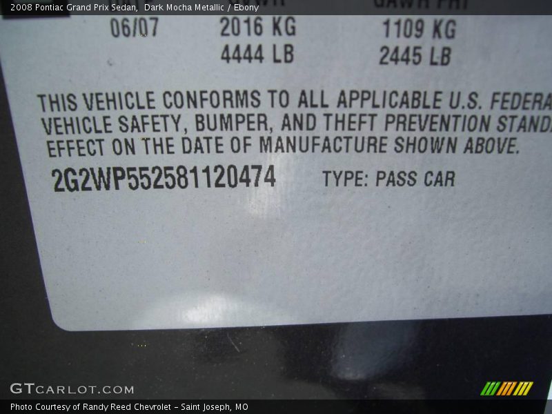 Dark Mocha Metallic / Ebony 2008 Pontiac Grand Prix Sedan