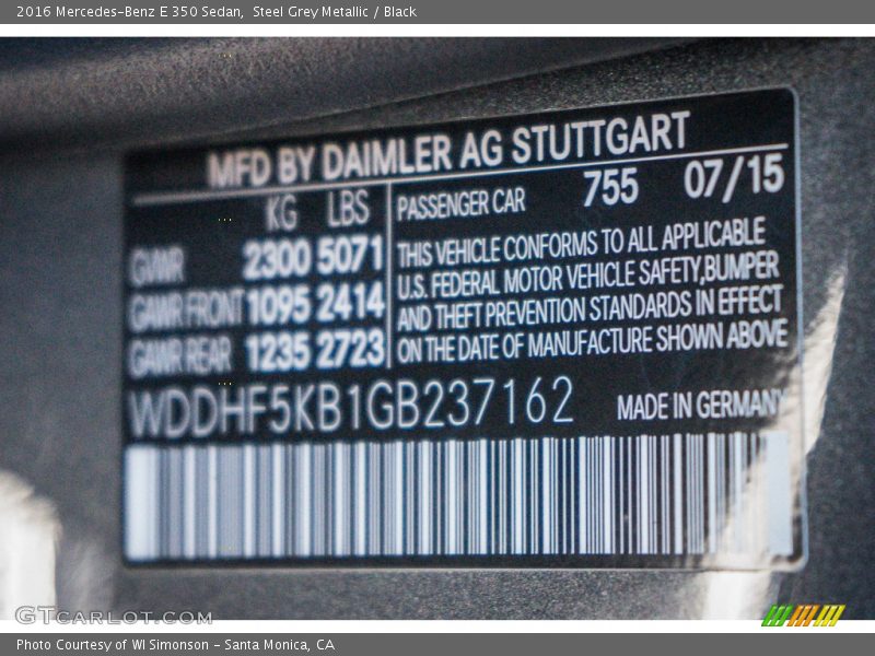Steel Grey Metallic / Black 2016 Mercedes-Benz E 350 Sedan