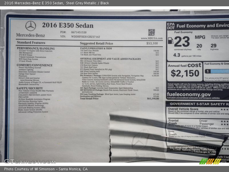Steel Grey Metallic / Black 2016 Mercedes-Benz E 350 Sedan