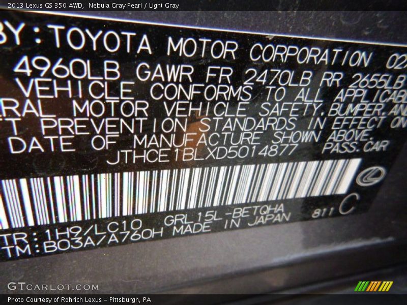 Nebula Gray Pearl / Light Gray 2013 Lexus GS 350 AWD