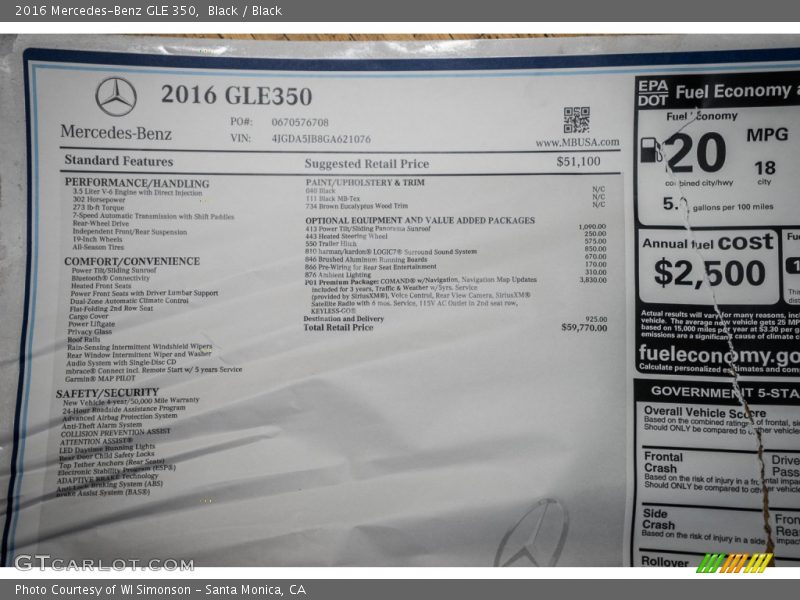  2016 GLE 350 Window Sticker