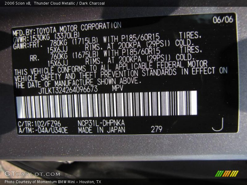 Thunder Cloud Metallic / Dark Charcoal 2006 Scion xB