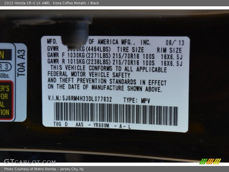 Kona Coffee Metallic / Black 2013 Honda CR-V LX AWD