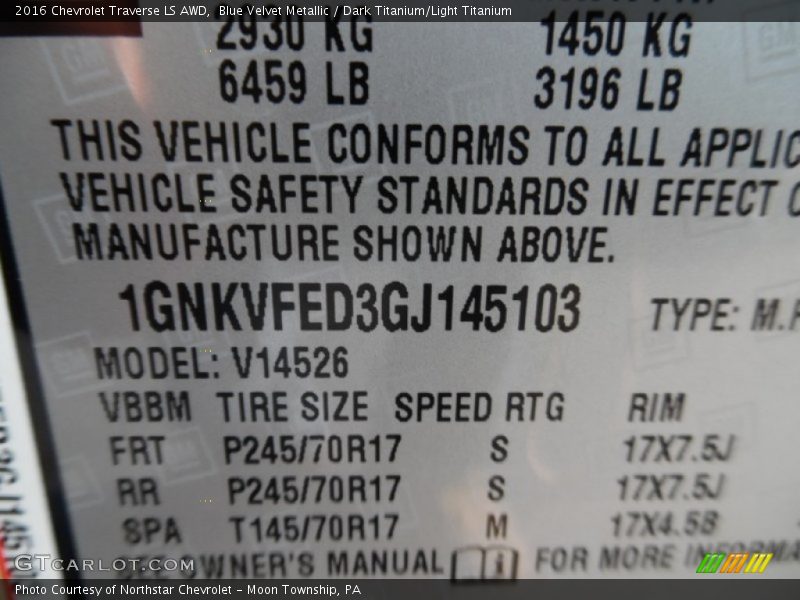 Blue Velvet Metallic / Dark Titanium/Light Titanium 2016 Chevrolet Traverse LS AWD
