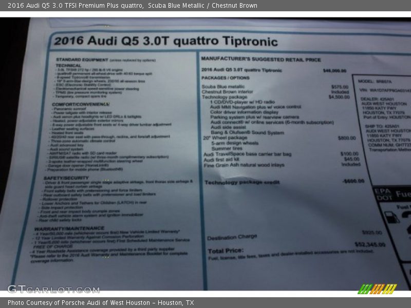 Scuba Blue Metallic / Chestnut Brown 2016 Audi Q5 3.0 TFSI Premium Plus quattro