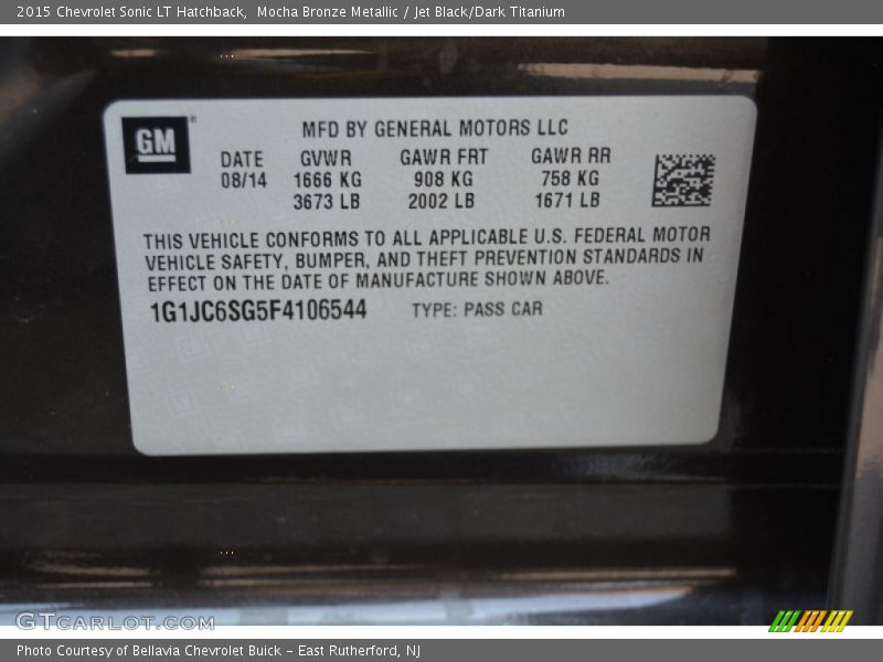 Mocha Bronze Metallic / Jet Black/Dark Titanium 2015 Chevrolet Sonic LT Hatchback