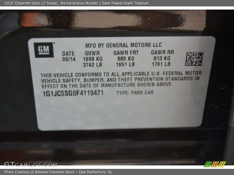 Mocha Bronze Metallic / Dark Pewter/Dark Titanium 2015 Chevrolet Sonic LT Sedan