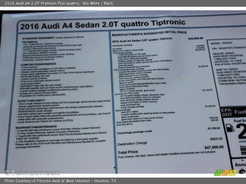 Ibis White / Black 2016 Audi A4 2.0T Premium Plus quattro