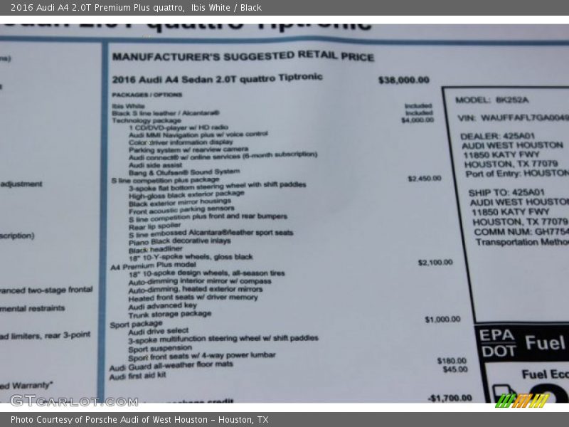 Ibis White / Black 2016 Audi A4 2.0T Premium Plus quattro