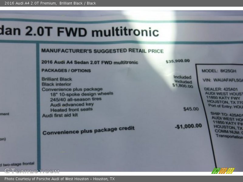 Brilliant Black / Black 2016 Audi A4 2.0T Premium