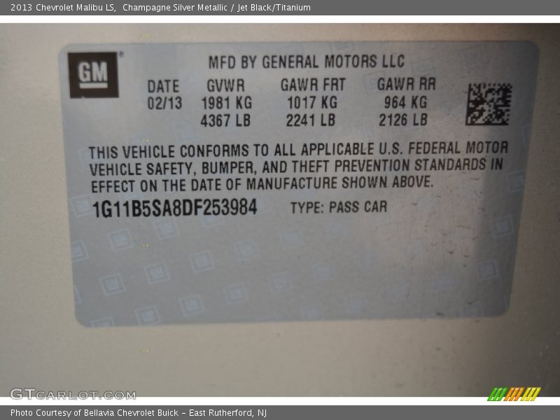 Champagne Silver Metallic / Jet Black/Titanium 2013 Chevrolet Malibu LS