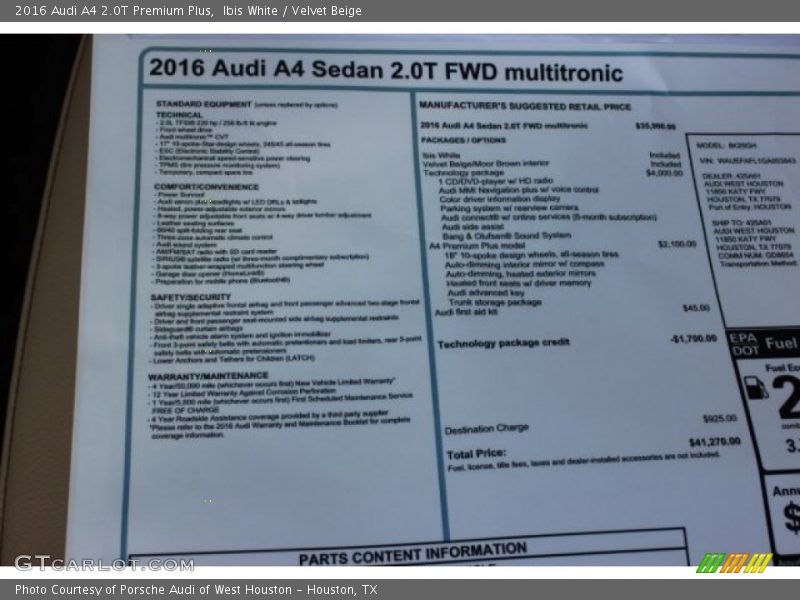 Ibis White / Velvet Beige 2016 Audi A4 2.0T Premium Plus