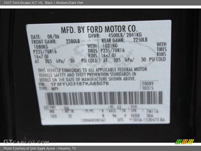 Black / Medium/Dark Flint 2007 Ford Escape XLT V6