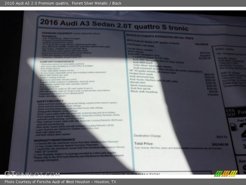 Florett Silver Metallic / Black 2016 Audi A3 2.0 Premium quattro